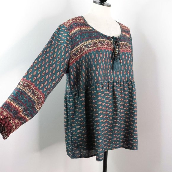 Lascana for Venus Women's L Ethnic Boho Long Sleeve Babydoll Blouse Top - Picture 2 of 8